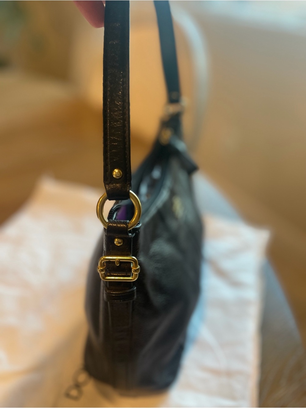 Coach Black Leather Shoulder Bag with Gold Hardware Accent - Picture 3 of 11